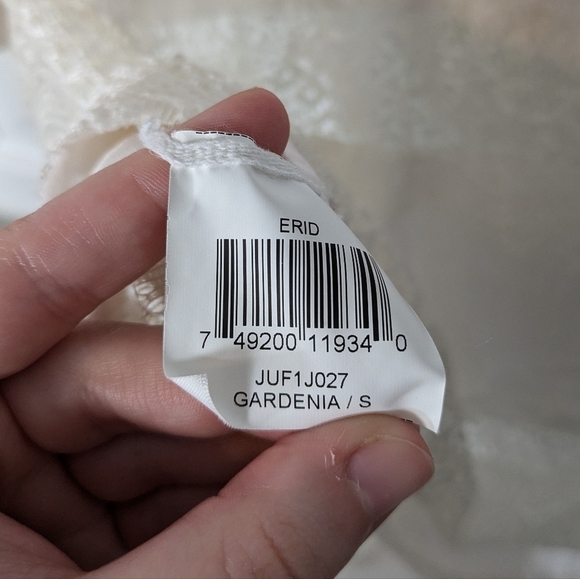 BCBGMaxazria Erid Gardenia White Lace Eyelet Striped Roll Tab Tunic Blouse Small - Picture 7 of 8